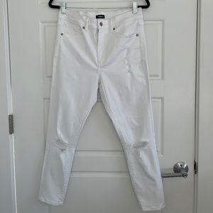 Express High Waisted White Ripped Skinny Jeans